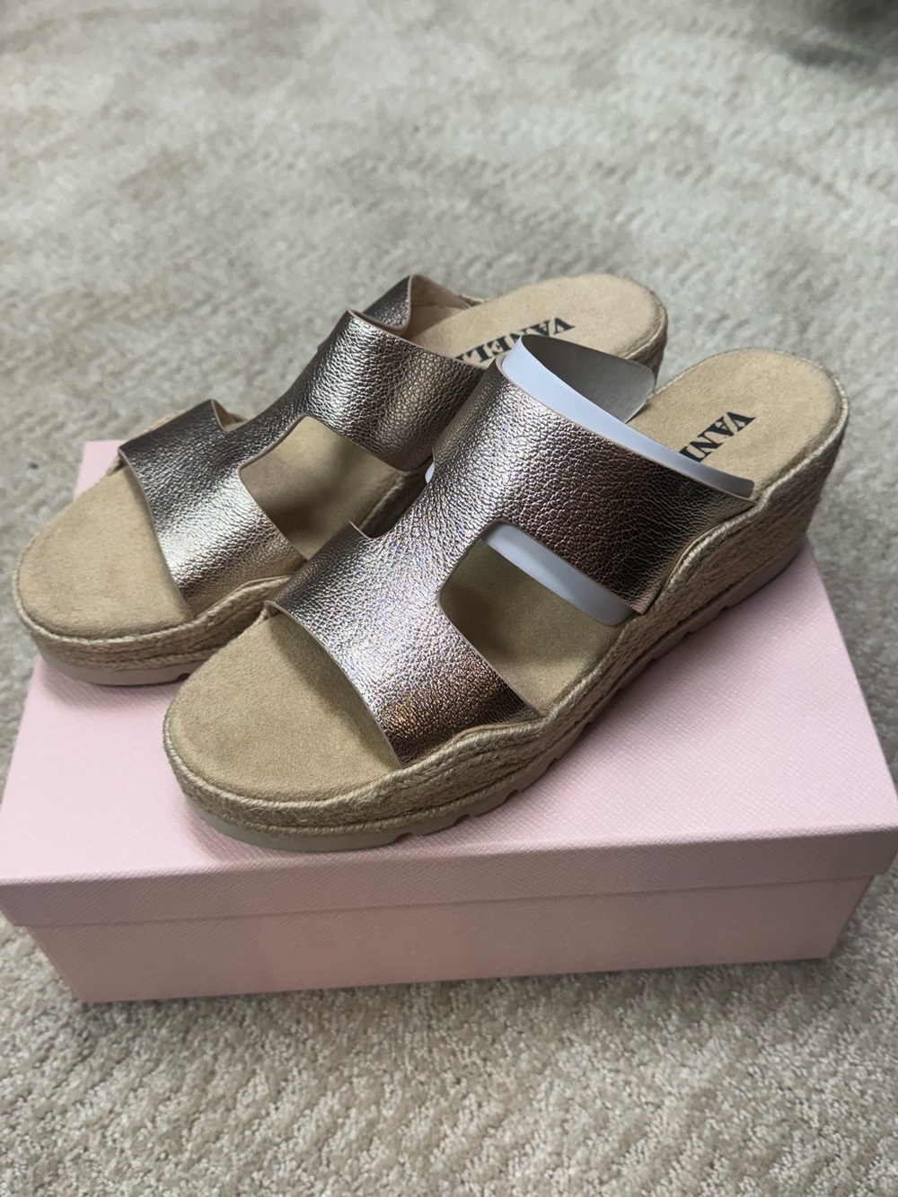 Vaneli Metallic Rose Wedge Slide Sandals